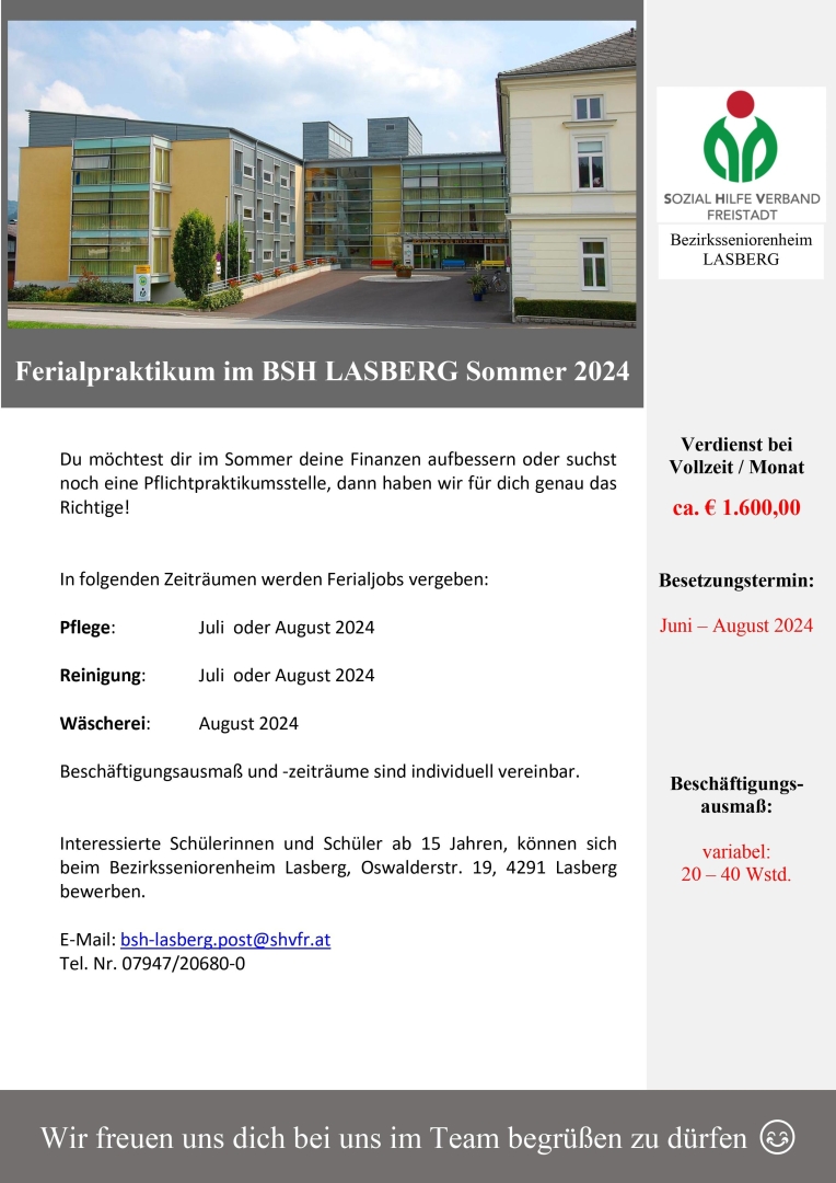 Stellenausschreibung BSH Lasberg-Praktikanten Sommer 2024